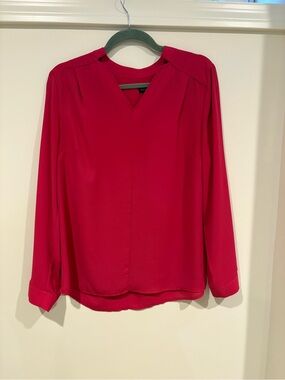 Talbots Bright Fuchsia V-Notch Long-Sleeve Blouse